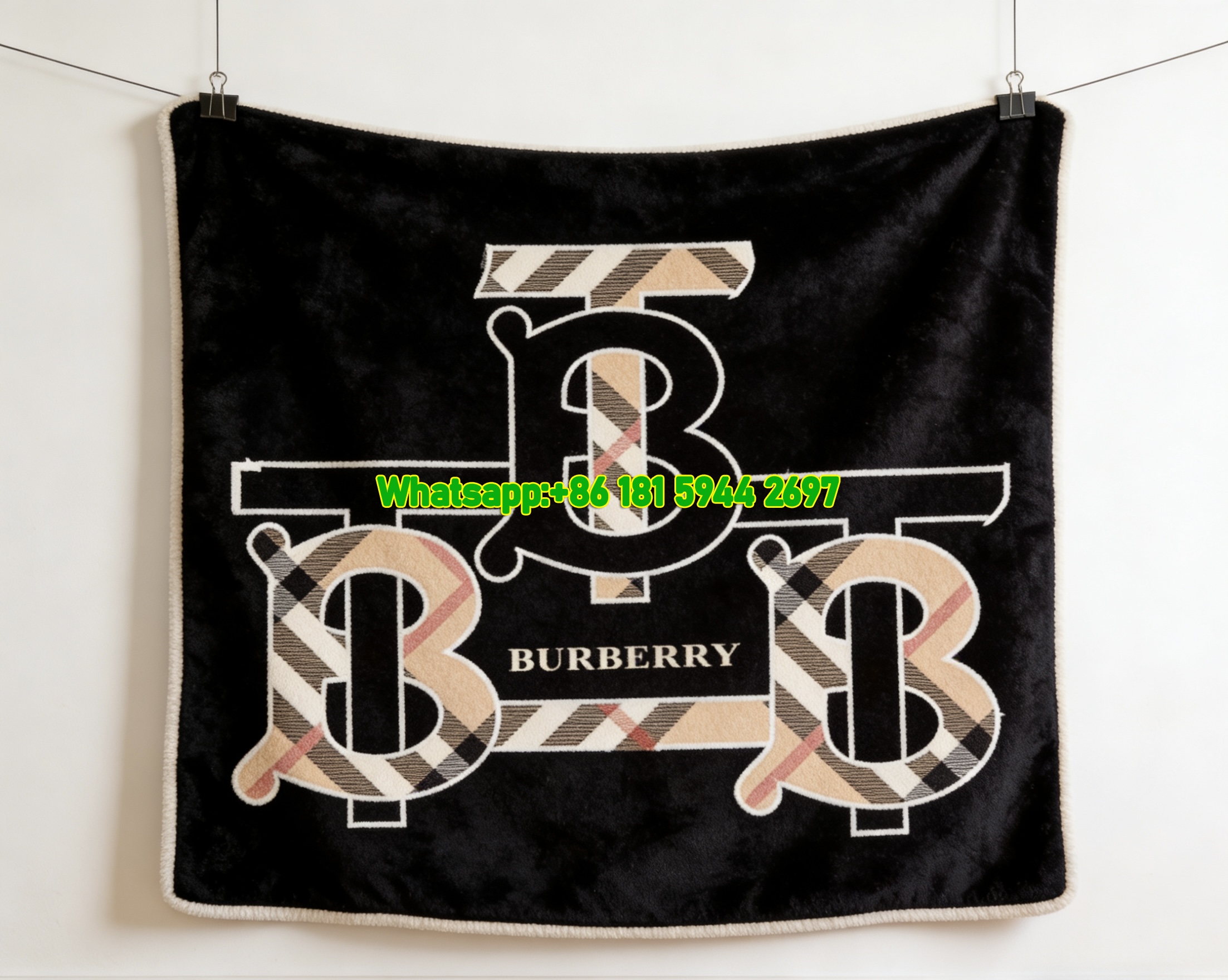 Burberry TB Monogram Flannel Throw Blanket B158